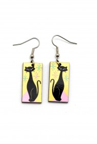 Cat on Yellow Earrings